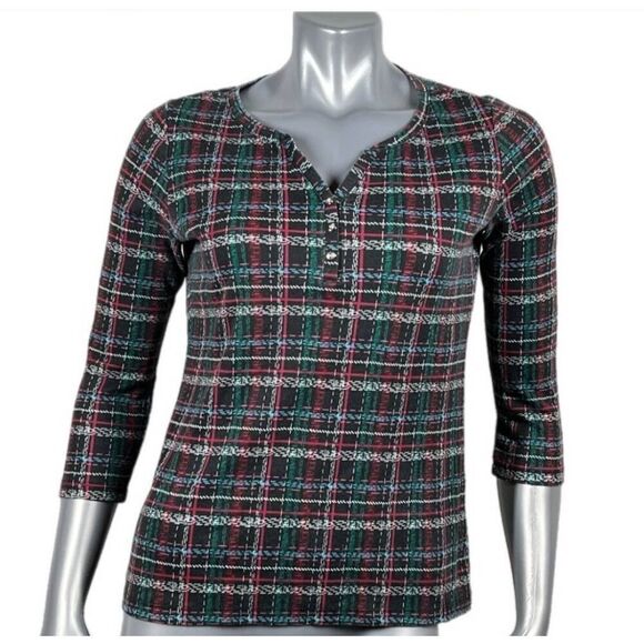 Karen Scott| Long Slv Casual Plaid Pullover Top, Plaid, Blk,Grn,Wht,Red, S, EUC - Picture 2 of 8